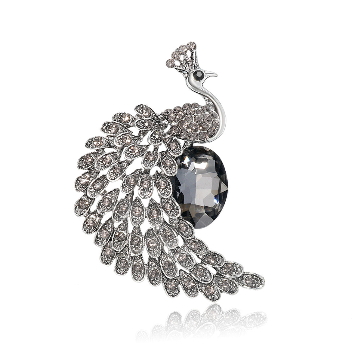 Crystal and Cubic Zirconia Peacock Brooch, brooch pin, vintage-inspired design, side view