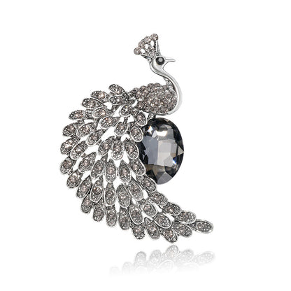 Crystal and Cubic Zirconia Peacock Brooch, brooch pin, vintage-inspired design, side view