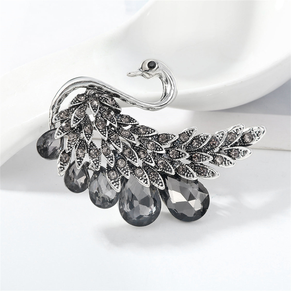 Crystal and Cubic Zirconia Swan Brooch, brooch pin, dainty minimalist design, detail close-up