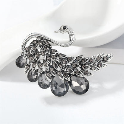 Crystal and Cubic Zirconia Swan Brooch, brooch pin, dainty minimalist design, detail close-up