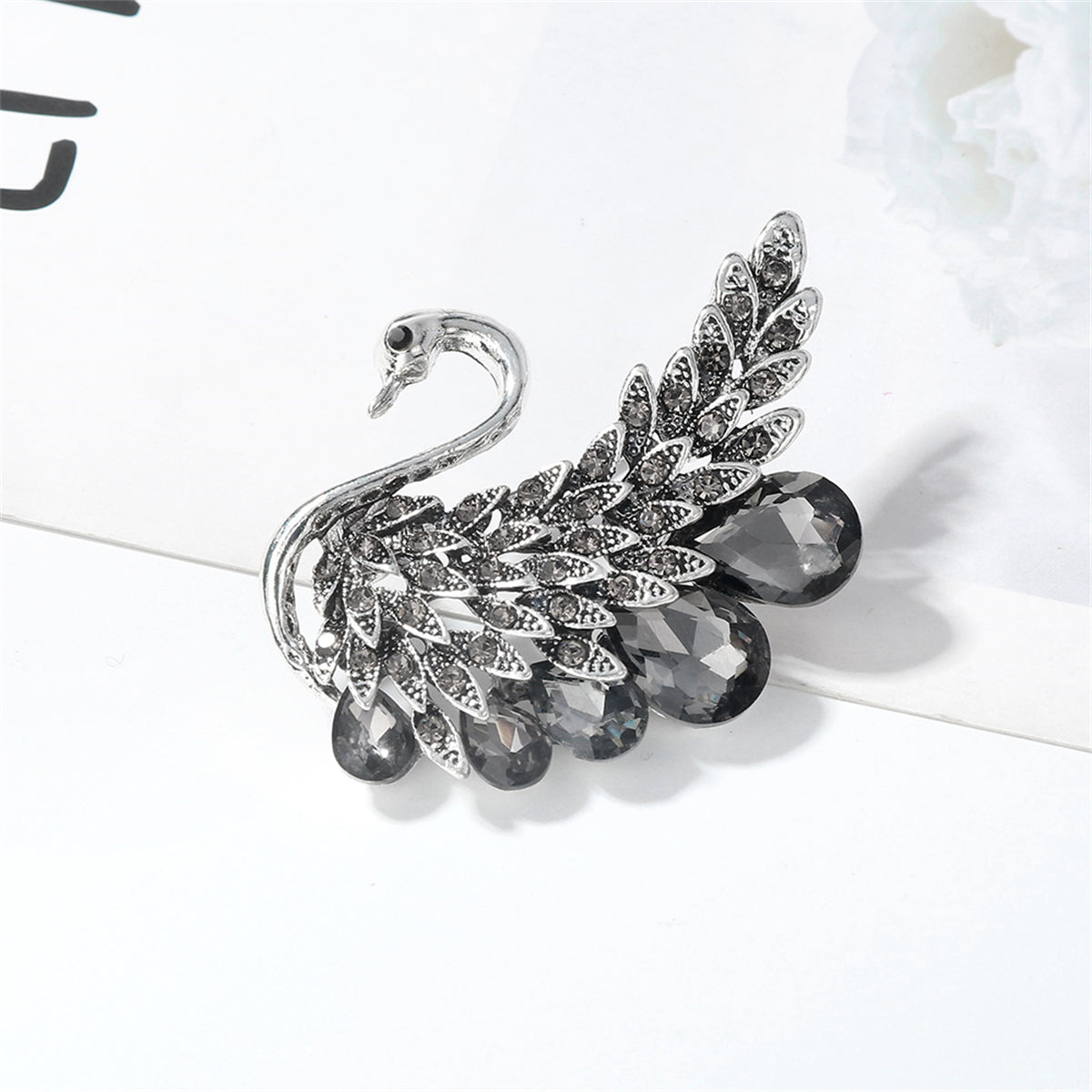 Crystal and Cubic Zirconia Swan Brooch, brooch pin, dainty minimalist design, lifestyle look
