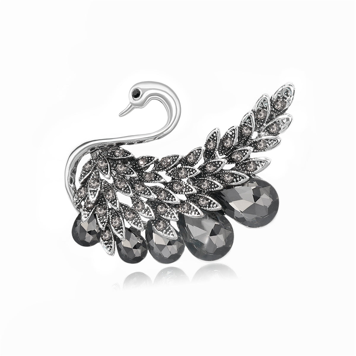 Crystal and Cubic Zirconia Swan Brooch, brooch pin, dainty minimalist design, side view