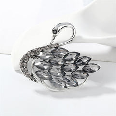 Gray Crystal & Cubic Zirconia Silver-Plated Curved Swan Brooch