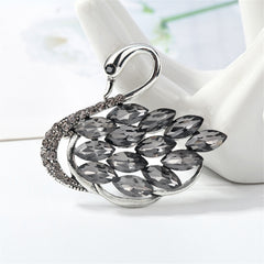 Gray Crystal & Cubic Zirconia Silver-Plated Curved Swan Brooch