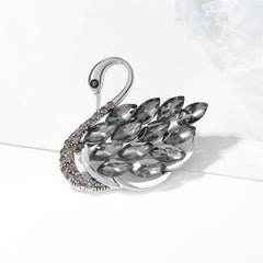 Gray Crystal & Cubic Zirconia Silver-Plated Curved Swan Brooch