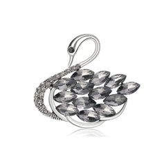 Gray Crystal & Cubic Zirconia Silver-Plated Curved Swan Brooch