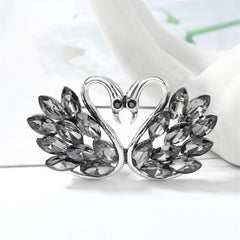 Cubic Zirconia & Crystal Silver-Plated Swan Couple Brooch