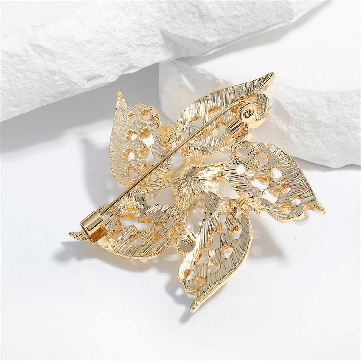 Pearl & 18K Gold-Plated Flower Brooch