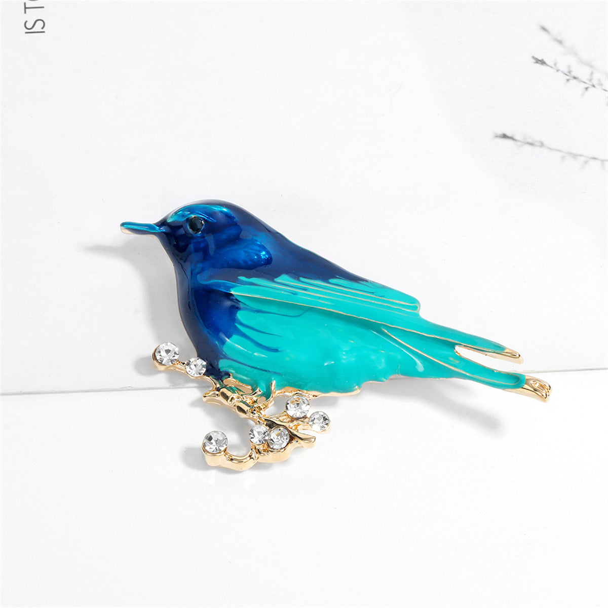 Blue Enmael & Cubic Zirconia 18K Gold-Plated Bird Brooch