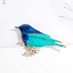 Blue Enmael & Cubic Zirconia 18K Gold-Plated Bird Brooch