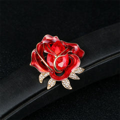 Red Crystal & Cubic Zirconia 18K Gold-Plated Rose Brooch