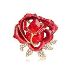 Red Crystal & Cubic Zirconia 18K Gold-Plated Rose Brooch