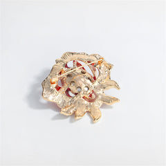 Red Crystal & Cubic Zirconia 18K Gold-Plated Rose Brooch