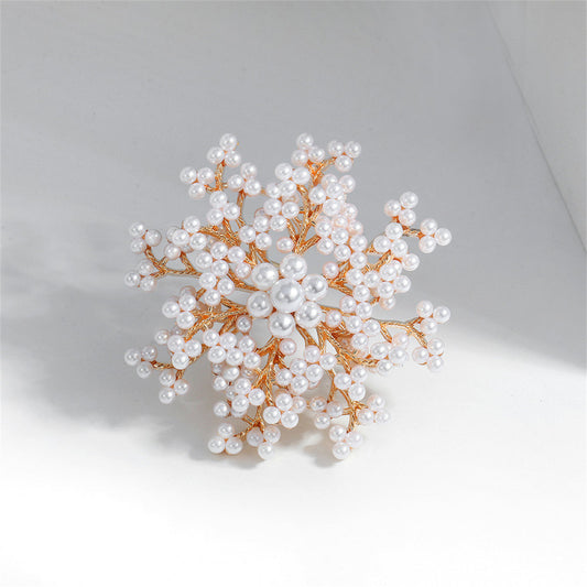Pearl and 18K Gold-Plated Flower Brooch, gold brooch pin, botanical inspired, front view