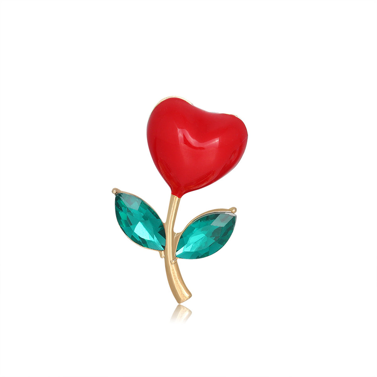 Green Crystal & Red Heart Botanical Brooch