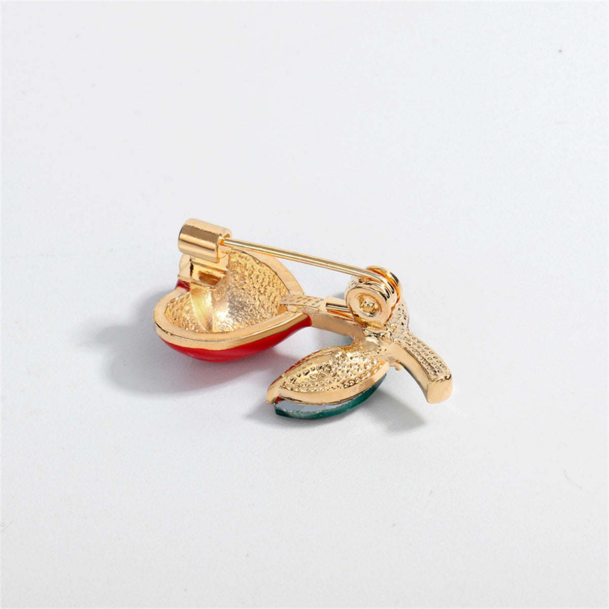 Green Crystal & Red Heart Botanical Brooch