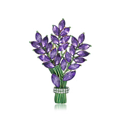 Elegant purple flower brooch embellished with diamonds, showcasing crystal and cubic zirconia for a luxurious touch.