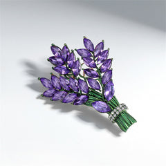Exquisite purple flower brooch featuring diamonds, designed with crystal and cubic zirconia for a refined appearance.
