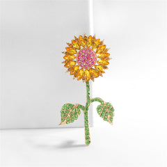 Yellow Crystal & Cubic Zirconia Sunflower Brooch