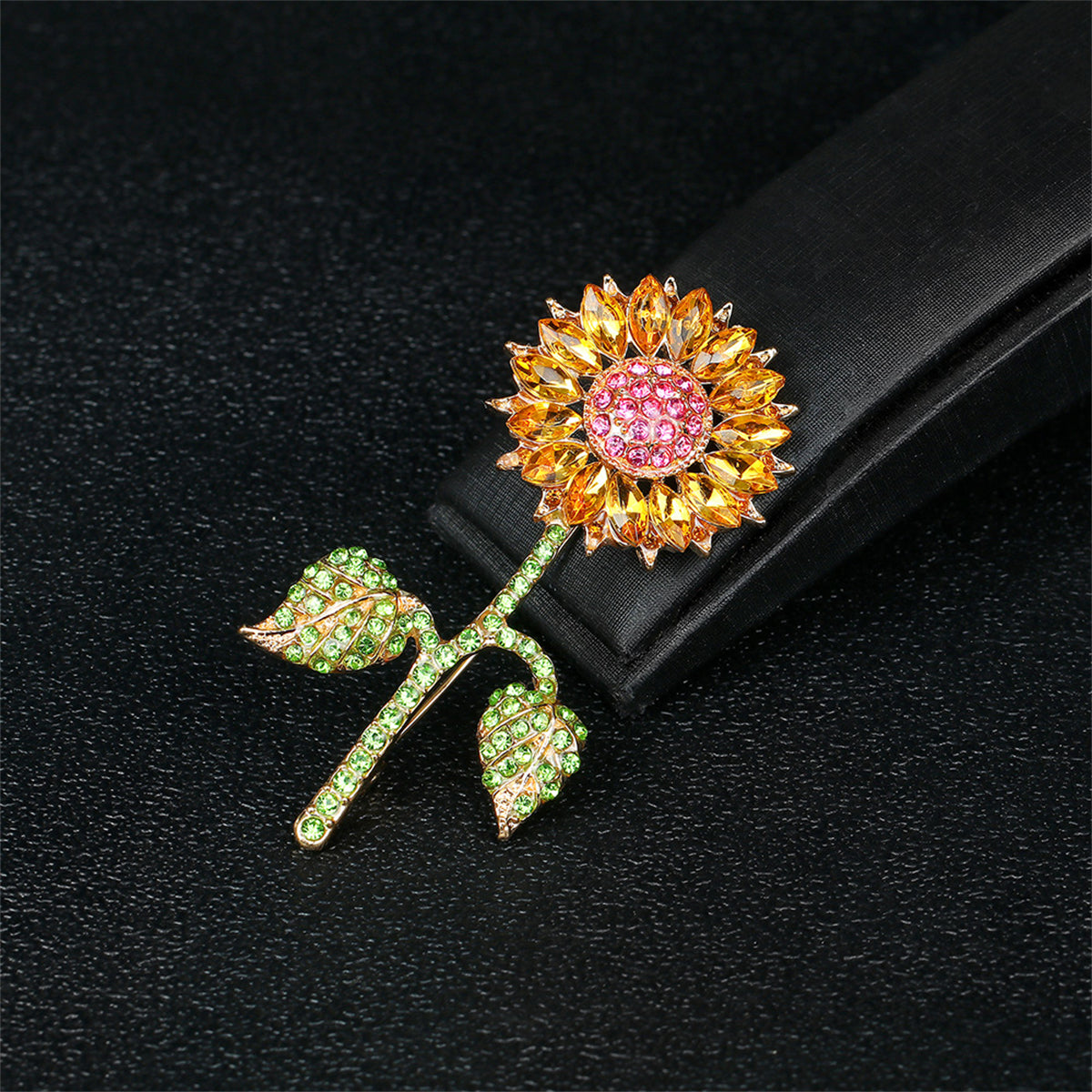 Yellow Crystal & Cubic Zirconia Sunflower Brooch