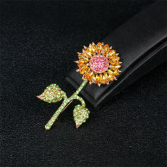 Yellow Crystal & Cubic Zirconia Sunflower Brooch