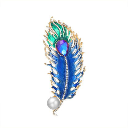 Blue Crystal and Cubic Zirconia Feather Brooch, brooch pin, elegant gift for her, detail close-up