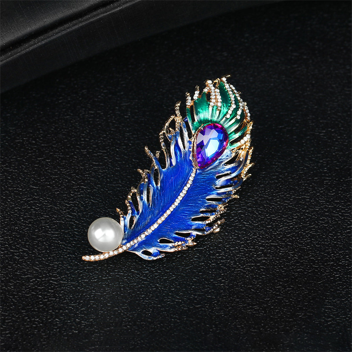 Blue Crystal and Cubic Zirconia Feather Brooch, brooch pin, elegant gift for her, lifestyle look