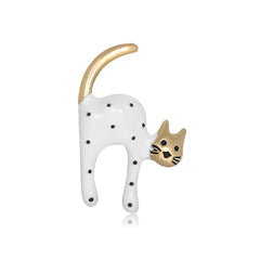 White Enamel & 18K Gold-Plated Spot Cat Brooch
