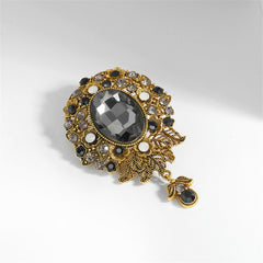 Gray Crystal & Cubic Zirconia 18K Gold-Plated Flower Oval Drop Brooch