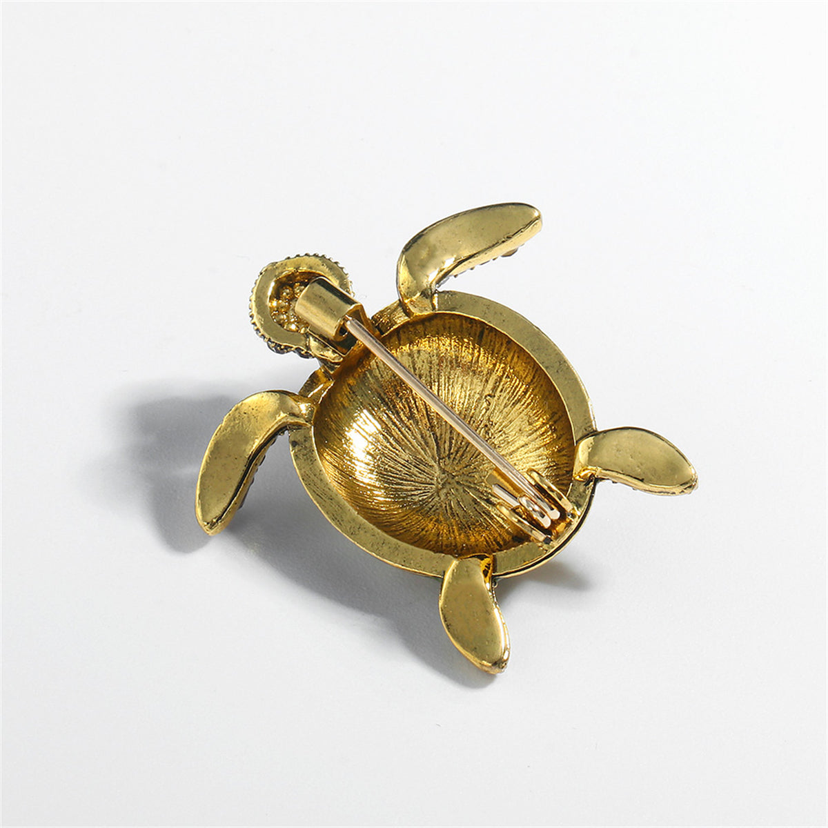 Blue Cubic Zirconia and Enamel 18K Gold-Plated Turtle Brooch, gold brooch pin, elegant gift for her, detail close-up