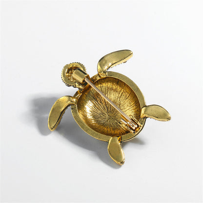 Orange Enamel and Cubic Zirconia 18K Gold-Plated Turtle Brooch, gold brooch pin, botanical inspired, lifestyle look