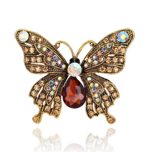Green Crystal and Cubic Zirconia 18K Gold-Plated Butterfly Brooch, jewelry gift sets for women, front view