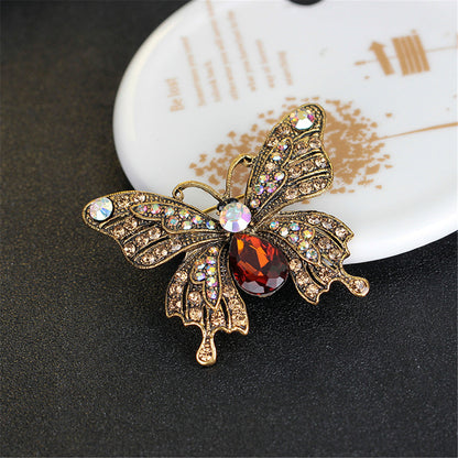 Green Crystal and Cubic Zirconia 18K Gold-Plated Butterfly Brooch, jewelry gift sets for women, lifestyle look