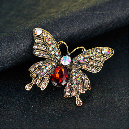 Green Crystal and Cubic Zirconia 18K Gold-Plated Butterfly Brooch, jewelry gift sets for women, botanical inspired, side view