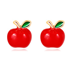 Red Enamel & 18K Gold-Plated Apple Stud Earrings