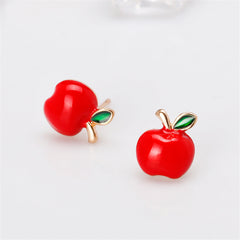 Red Enamel & 18K Gold-Plated Apple Stud Earrings