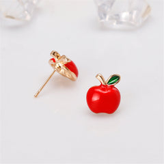 Red Enamel & 18K Gold-Plated Apple Stud Earrings