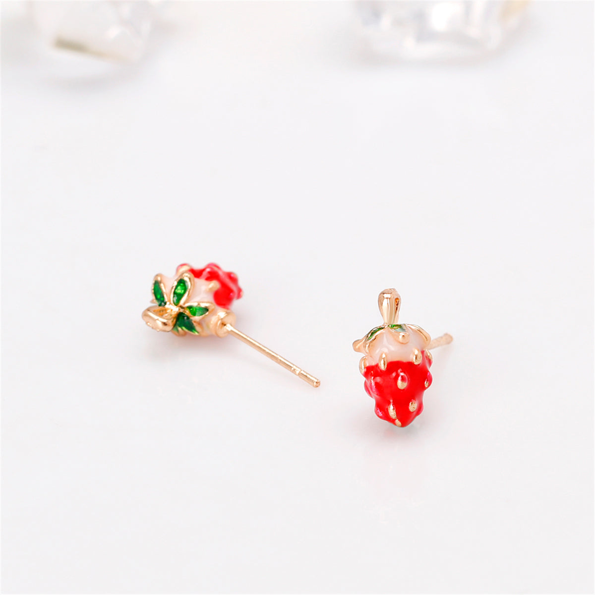 Red Enamel & 18K Gold-Plated Strawberry Stud Earrings