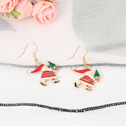 Red Enamel and Cubic Zirconia Santa and Tree Drop Earrings, drop earrings for women, vintage-inspired design, lifestyle look