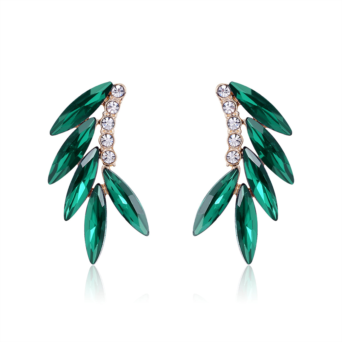 Green Crystal & Cubic Zirconia 18K Gold-Plated Leaf Ear Climbers
