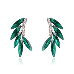 Green Crystal & Cubic Zirconia 18K Gold-Plated Leaf Ear Climbers