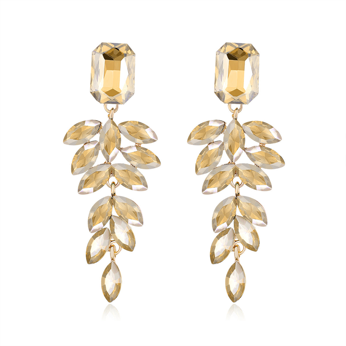 Champagne Crystal & 18K Gold-Plated Botanical Drop Earrings