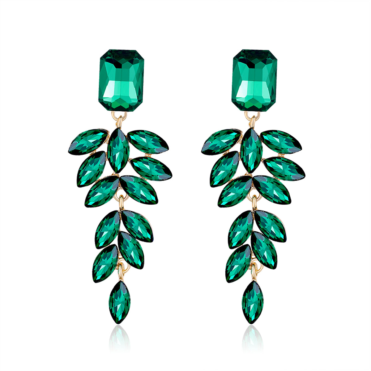 Green Crystal & 18K Gold-Plated Botanical Drop Earrings