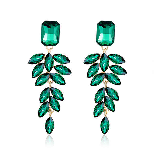 Green Crystal & 18k Gold-Plated Botanical Drop Earrings