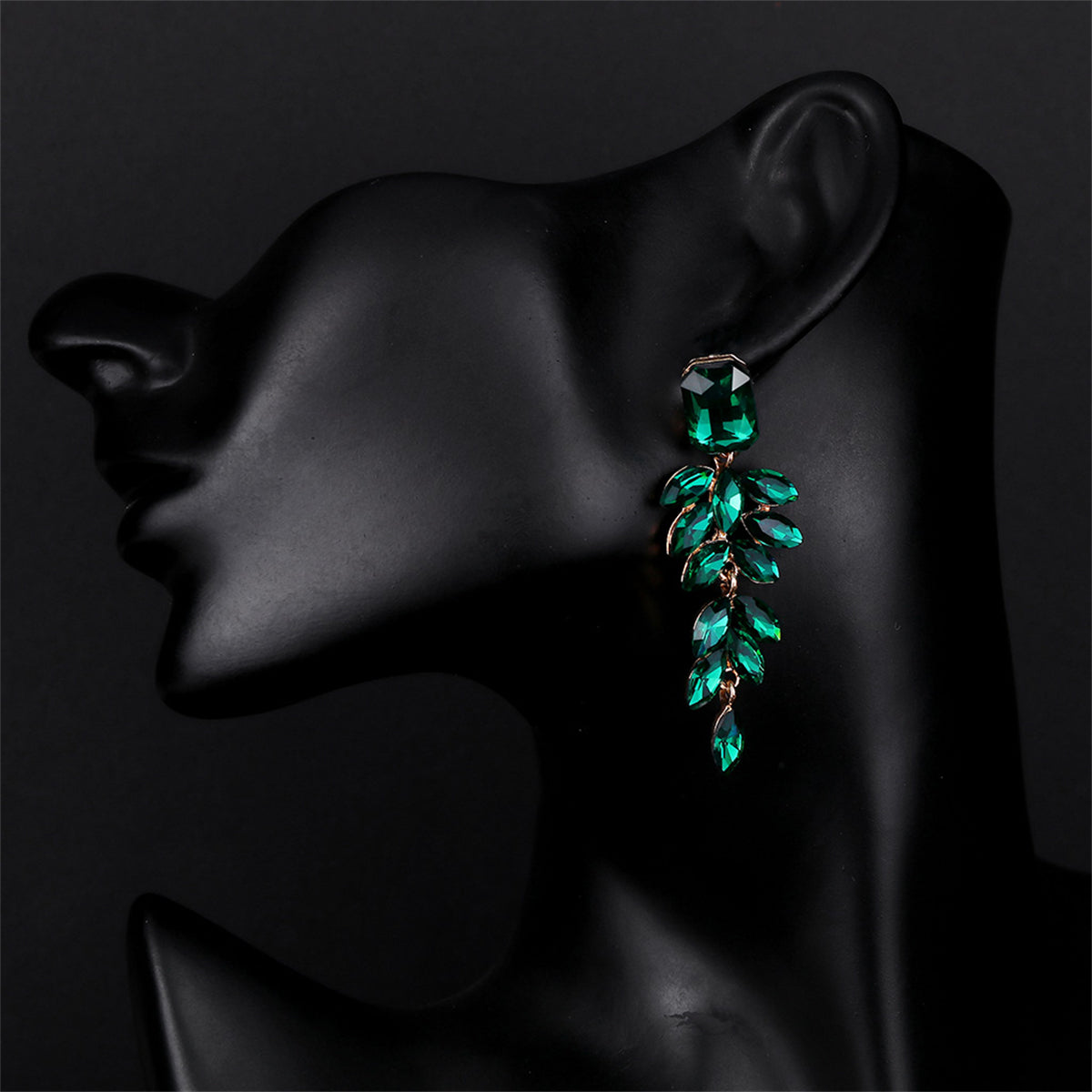 Green Crystal & 18K Gold-Plated Botanical Drop Earrings