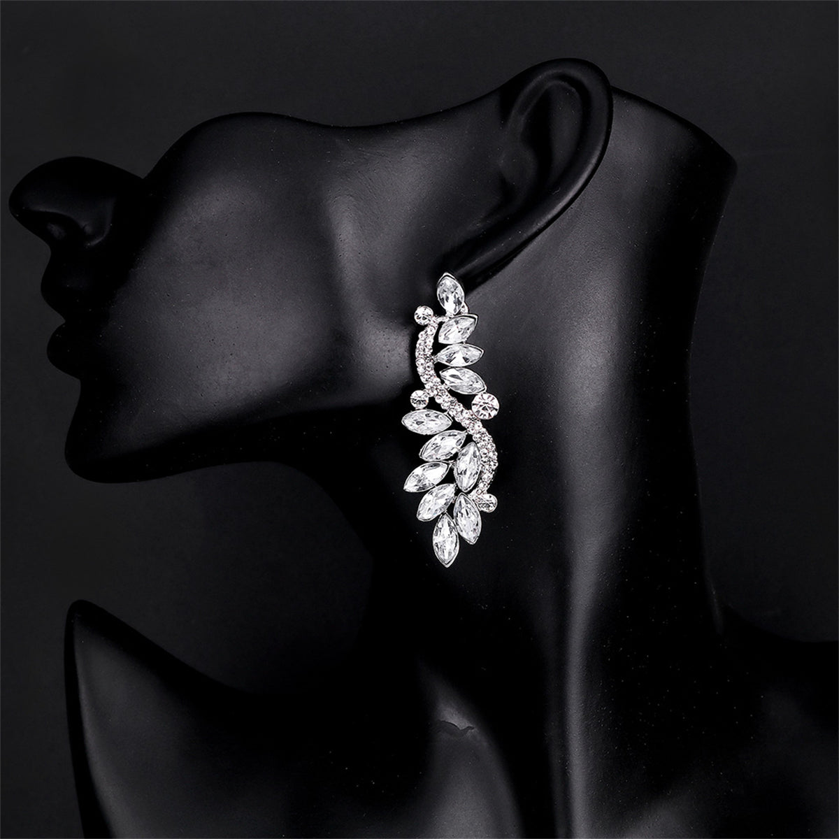 Clear Crystal & Cubic Zirconia Abstract Rattan Drop Earrings