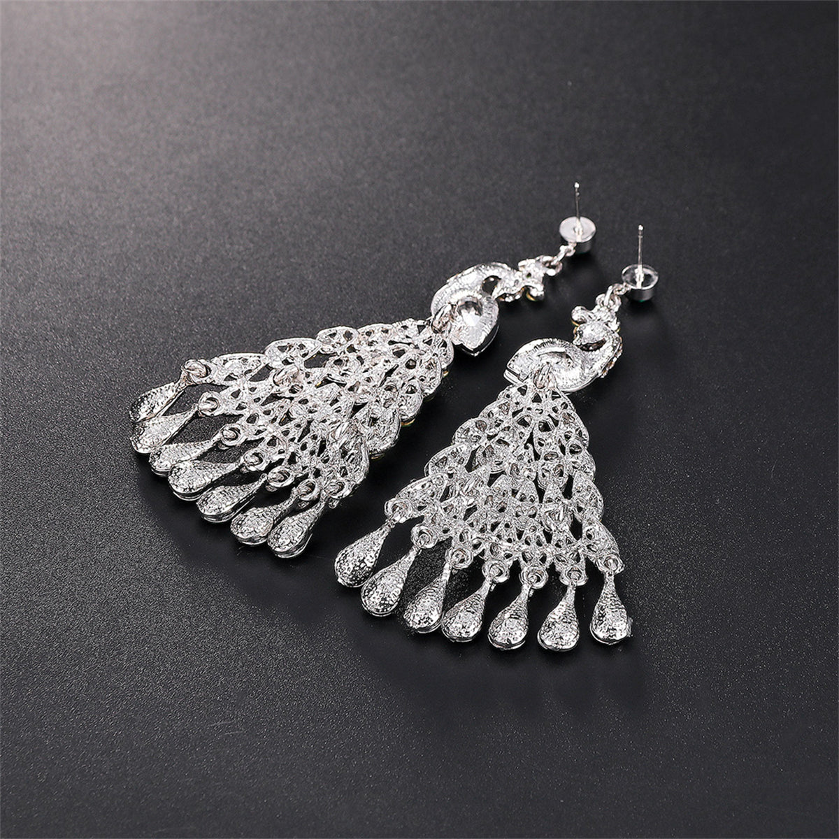 Crystal and Cubic Zirconia Peacock Tassel Drop Earrings, drop earrings for women, dainty minimalist design, lifestyle look