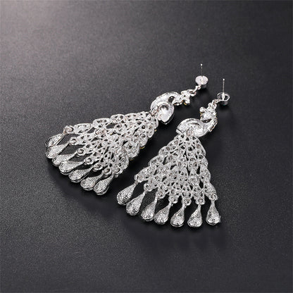 Crystal and Cubic Zirconia Peacock Tassel Drop Earrings, drop earrings for women, dainty minimalist design, lifestyle look
