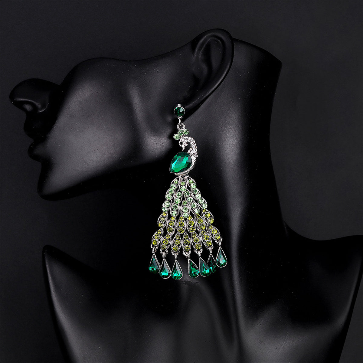 Crystal and Cubic Zirconia Peacock Tassel Drop Earrings, drop earrings for women, dainty minimalist design, styled look