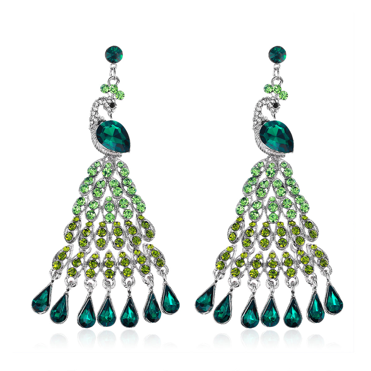 Crystal and Cubic Zirconia Peacock Tassel Drop Earrings, drop earrings for women, dainty minimalist design, side view
